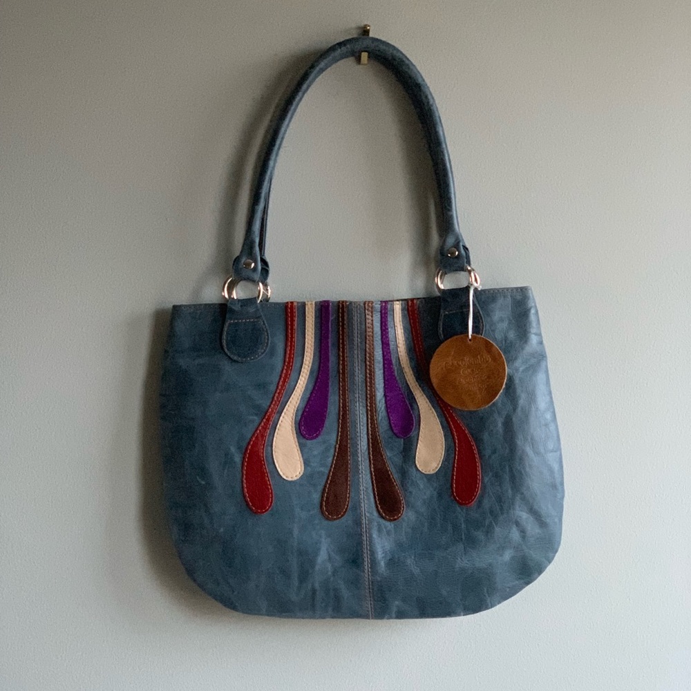 Vintage, Blue Leather Boho Bag